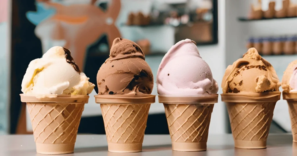 Assorted ice cream cones in a row. Journeyman Ice Cream