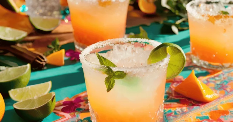 Paloma and Margarita cocktails with lime and orange garnishes.